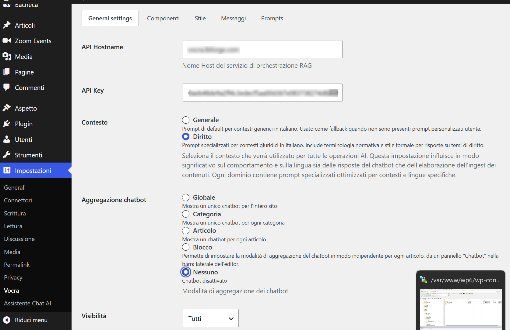 Impostazioni generali del plugin Vocra