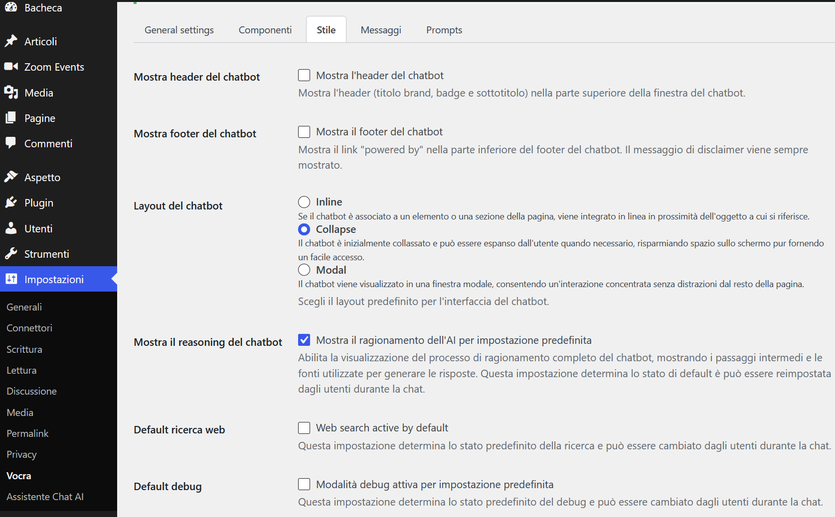Personalizzazione dell’aspetto del chatbot